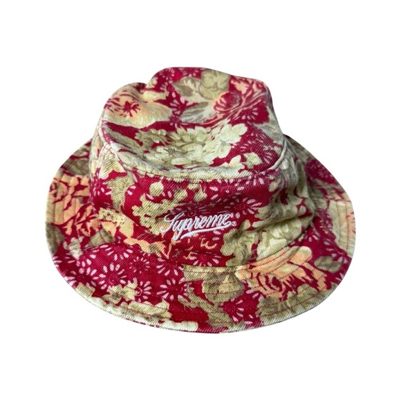 Supreme Zip Twill Crusher Floral Bucket Hat SS18 Red Medium Large - Picture 3 of 12